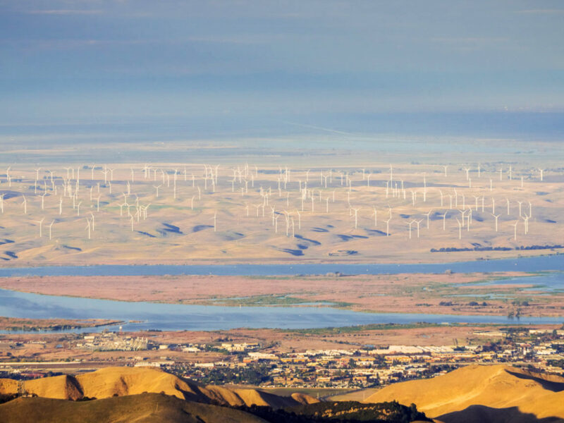FILE #: 243367479 Preview Crop Find Similar DIMENSIONS 5804 x 3869px FILE TYPE JPEG CATEGORY Travel LICENSE TYPE Standard or Extended Panoramic view towards San Joaquin river, Pittsburg and Antioch from the summit of Mt Diablo; wind turbines in the background; Mt Diablo SP, Contra Costa county.