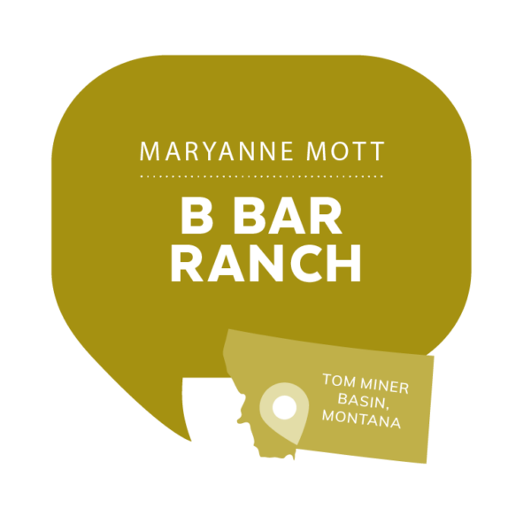 Maryanne Mott, B Bar Ranch, Tom Miner Basin, Montana.